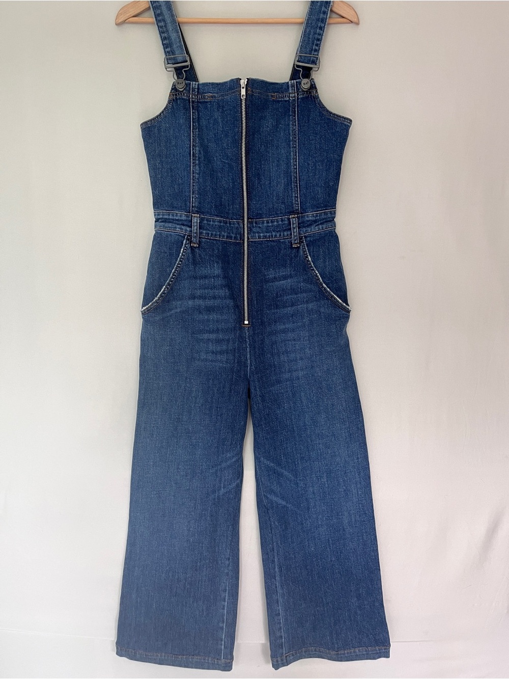 Reformation Jenny Zip Front Denim Jumpsuit Wide Leg Overalls Size 4